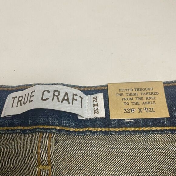 TRUE CRAFT Men’s Flex Jeans Size 32 Inseam 32 Blue Lightly Distressed New With T - Picture 8 of 12